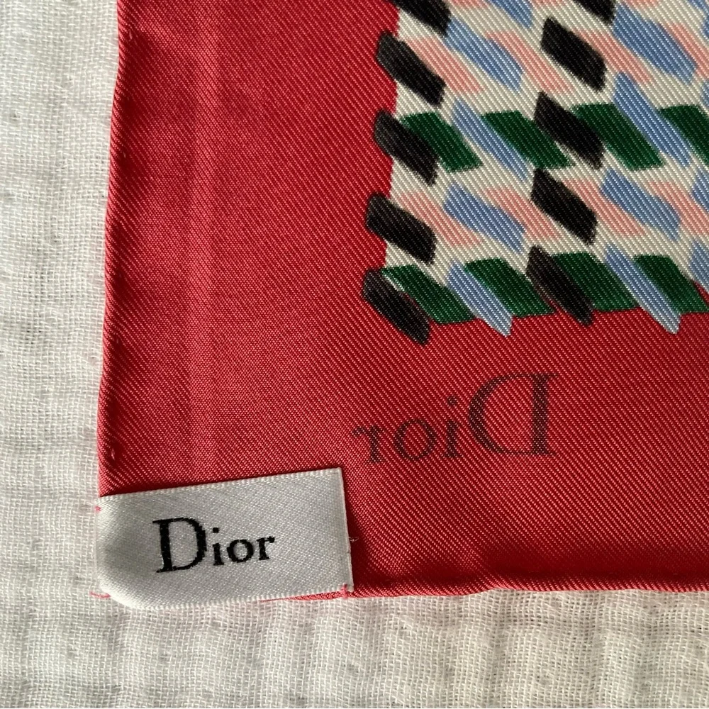 Dior Silk Scarf Geometric Print Red - 21”